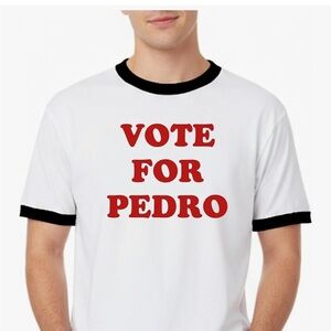 Vote For Pedro Graphic Ringer T-Shirt - White with Red Print